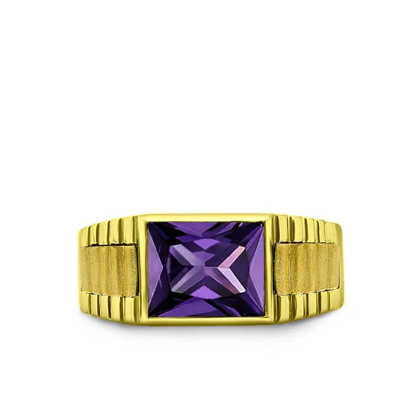 Purple Amethyst Statement Solid Fine 14k Yellow Gold Mens Heavy Wide Ring All Sz