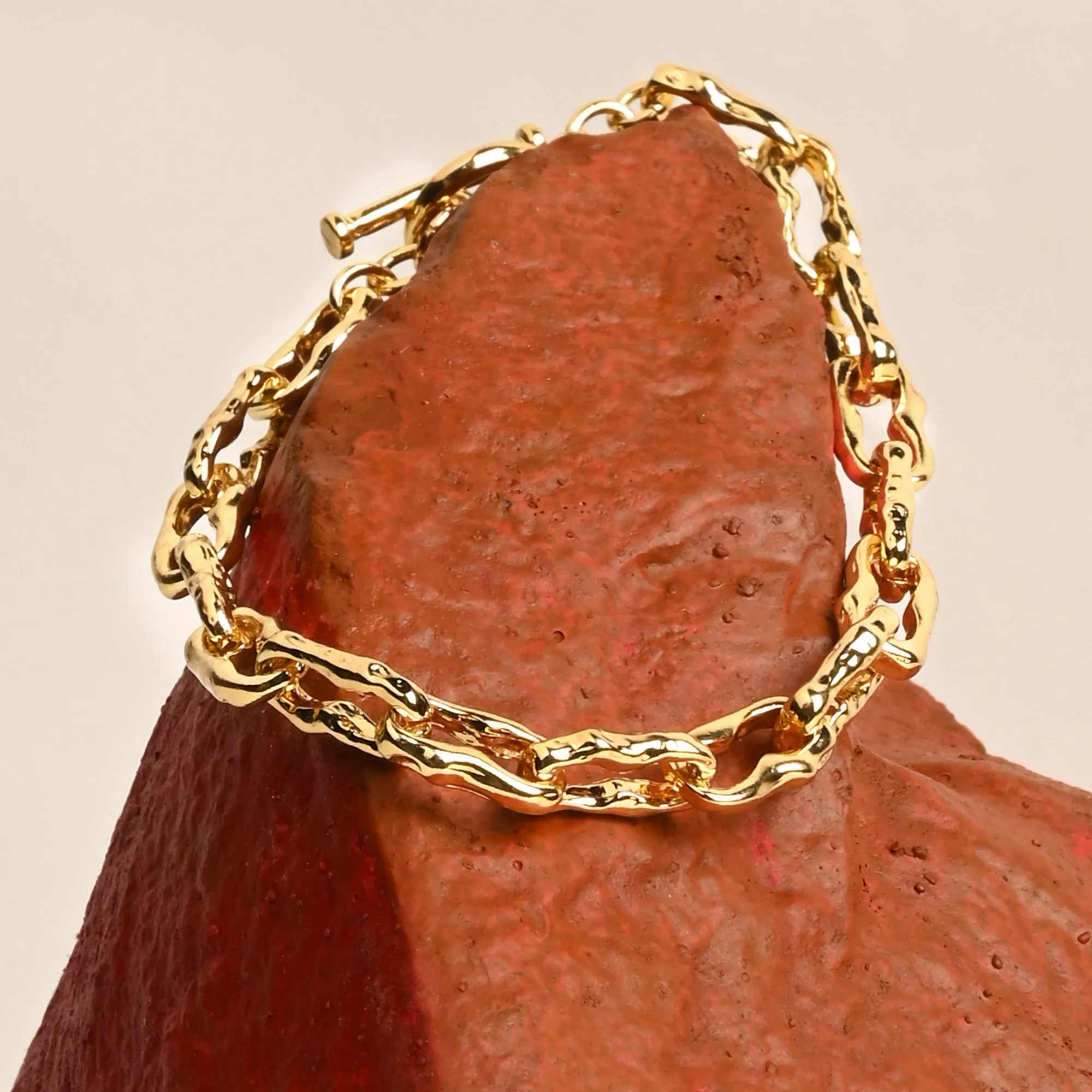 Real Gold-Plated Molten Link Bracelet