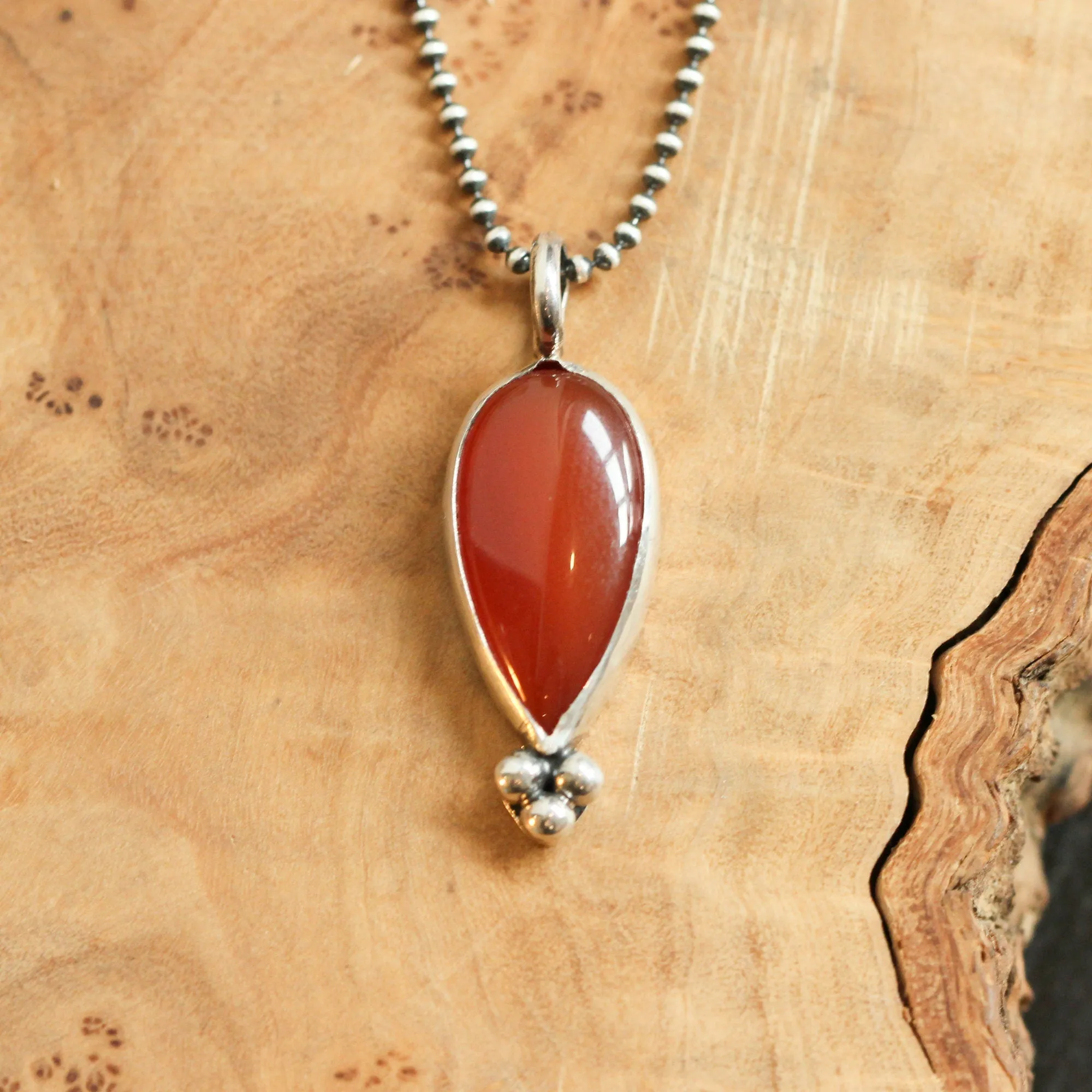 Red Agate Sweetheart Pendant - Carnelian Necklace - Upside down Teardrop - Silversmith