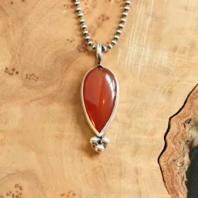 Red Agate Sweetheart Pendant - Carnelian Necklace - Upside down Teardrop - Silversmith