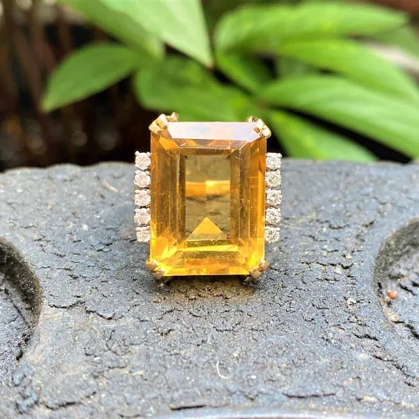 Retro Citrine & Diamond Ring