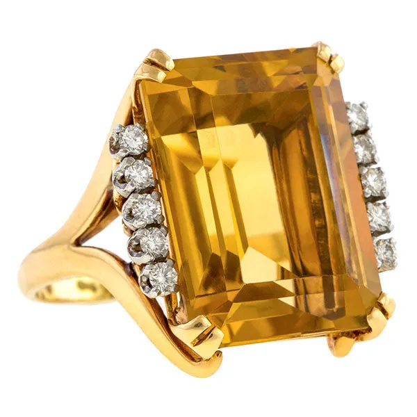 Retro Citrine & Diamond Ring