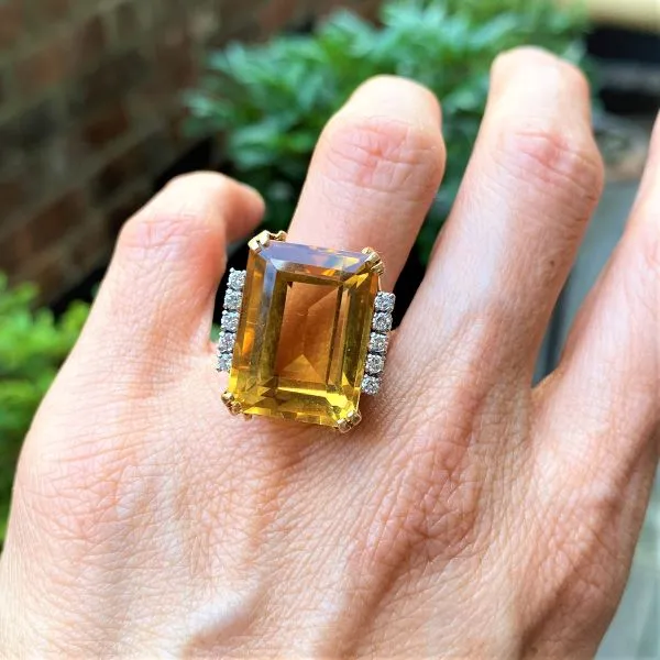 Retro Citrine & Diamond Ring