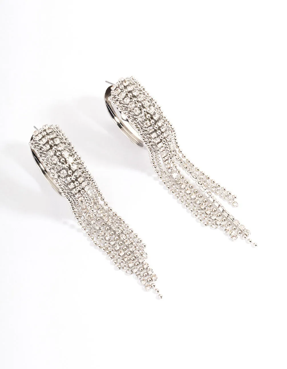 Rhodium Diamante Statement Tassel Hoop Earrings