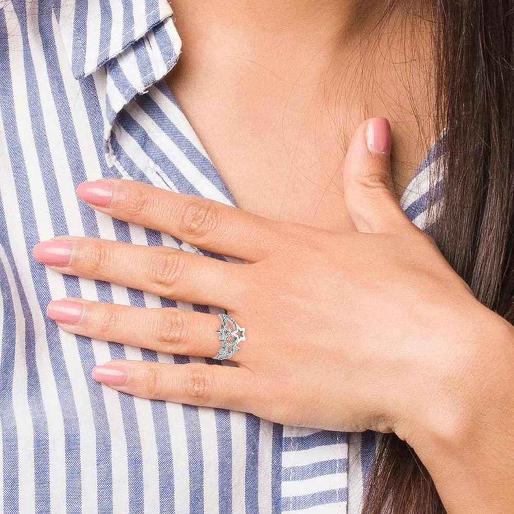 Rhodium Plated CZ Triple Star Ring in Sterling Silver