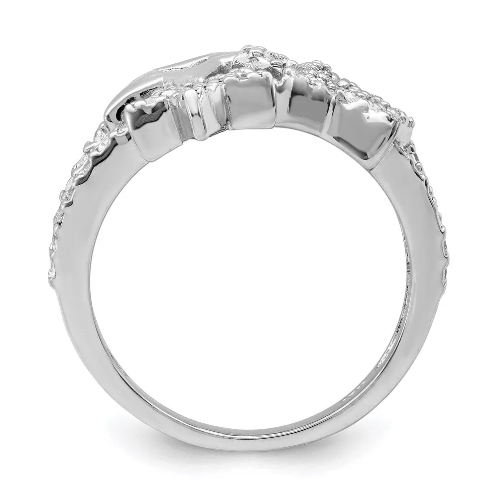 Rhodium Plated CZ Triple Star Ring in Sterling Silver