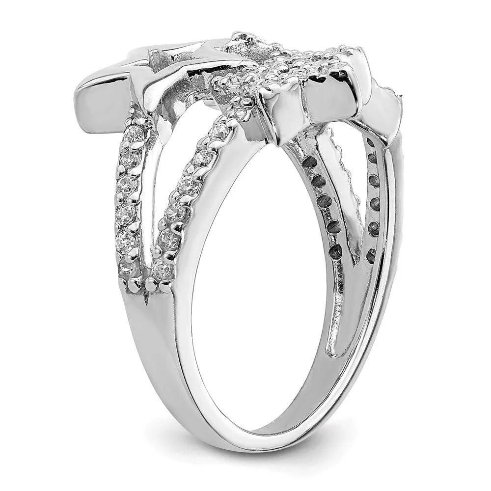 Rhodium Plated CZ Triple Star Ring in Sterling Silver