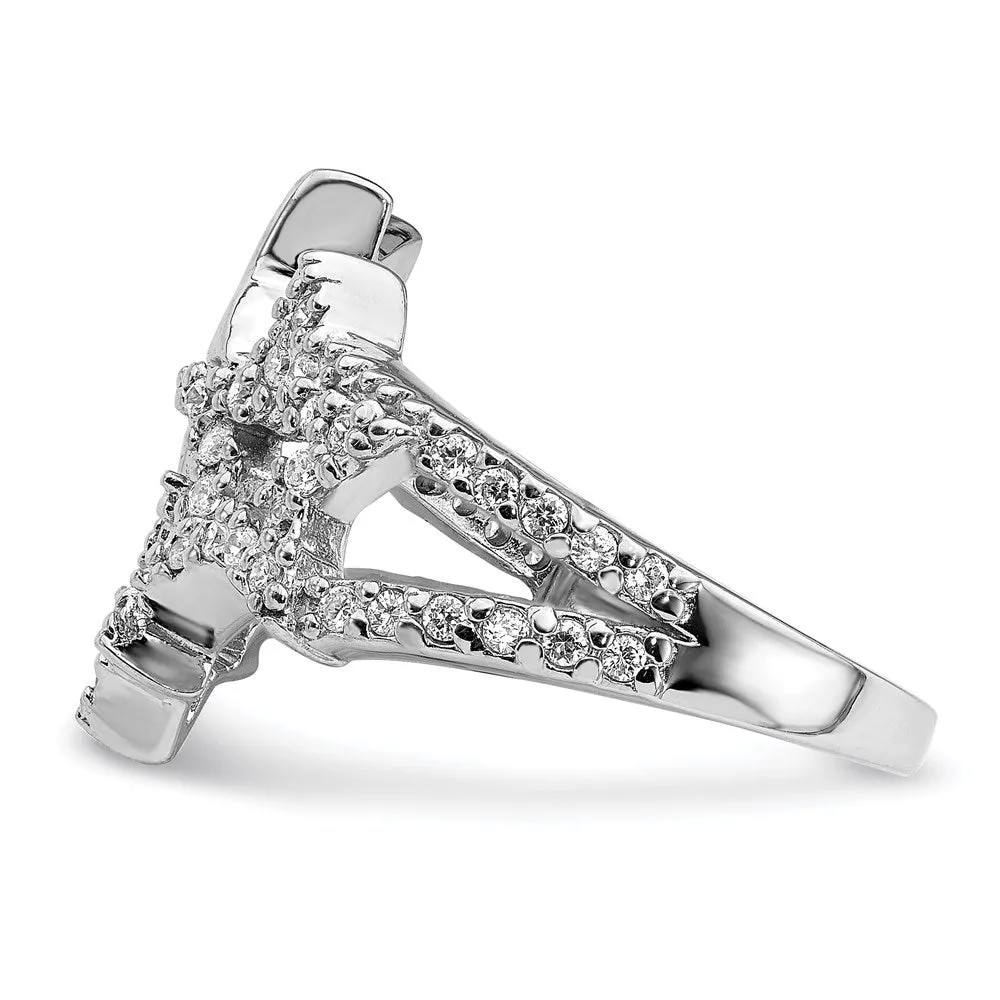 Rhodium Plated CZ Triple Star Ring in Sterling Silver