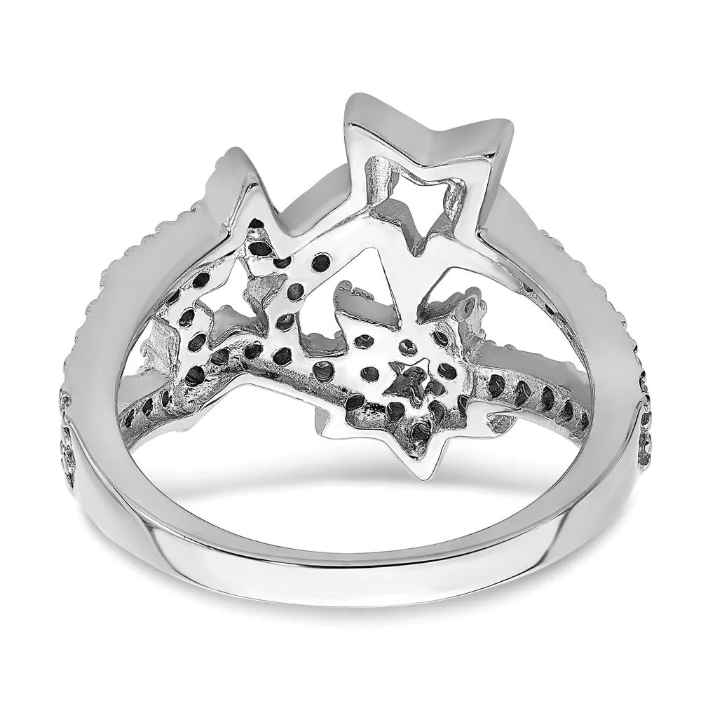 Rhodium Plated CZ Triple Star Ring in Sterling Silver