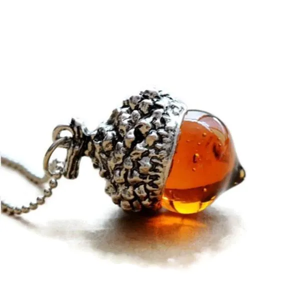 Rich Amber-colored Quartz Acorn Pendant Necklace