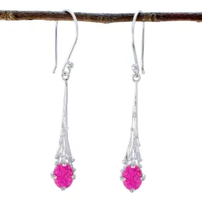 Riyo Alluring Sterling Silver Earring For Demoiselle Indian Ruby Earring Bezel Setting Red Earring Dangle Earring