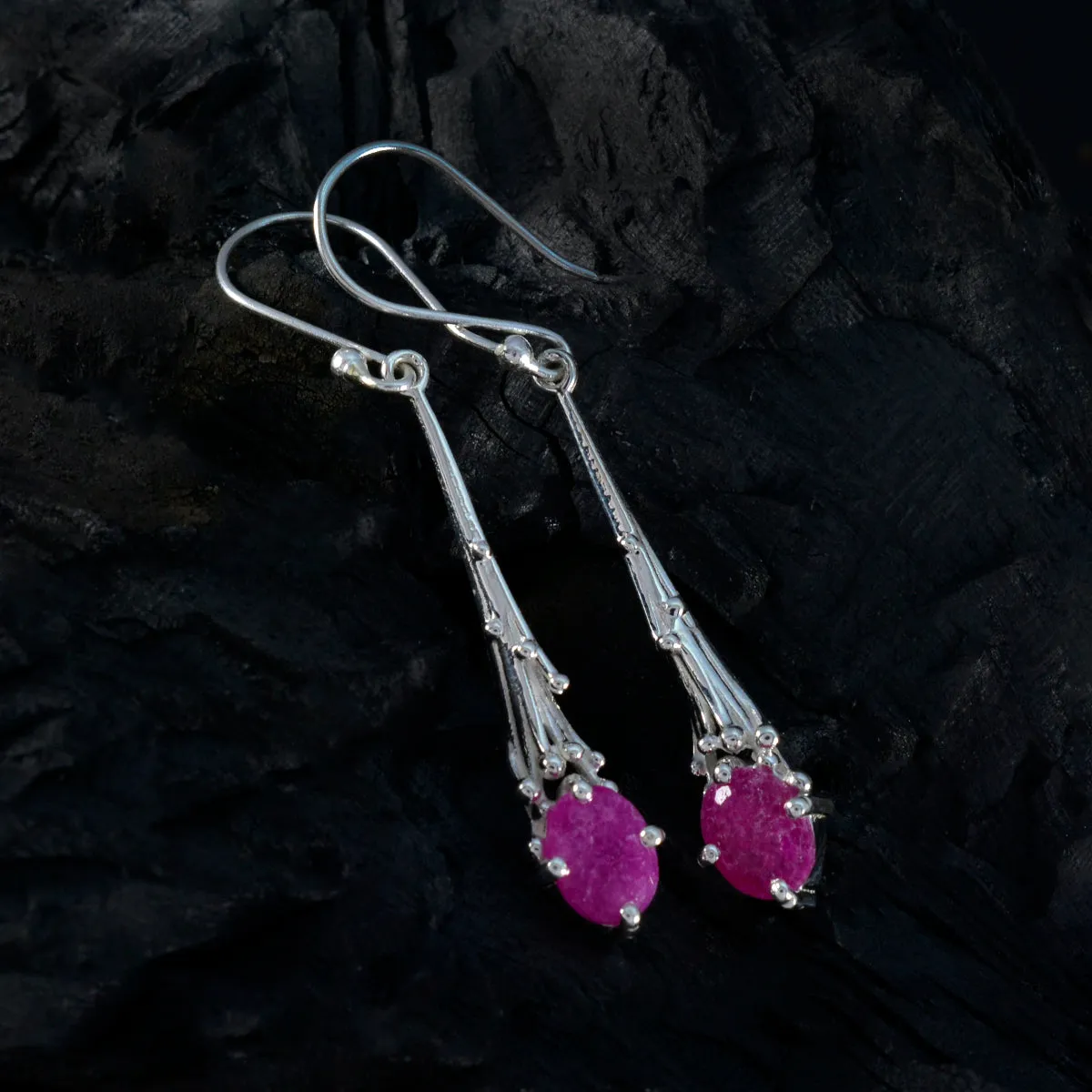 Riyo Alluring Sterling Silver Earring For Demoiselle Indian Ruby Earring Bezel Setting Red Earring Dangle Earring