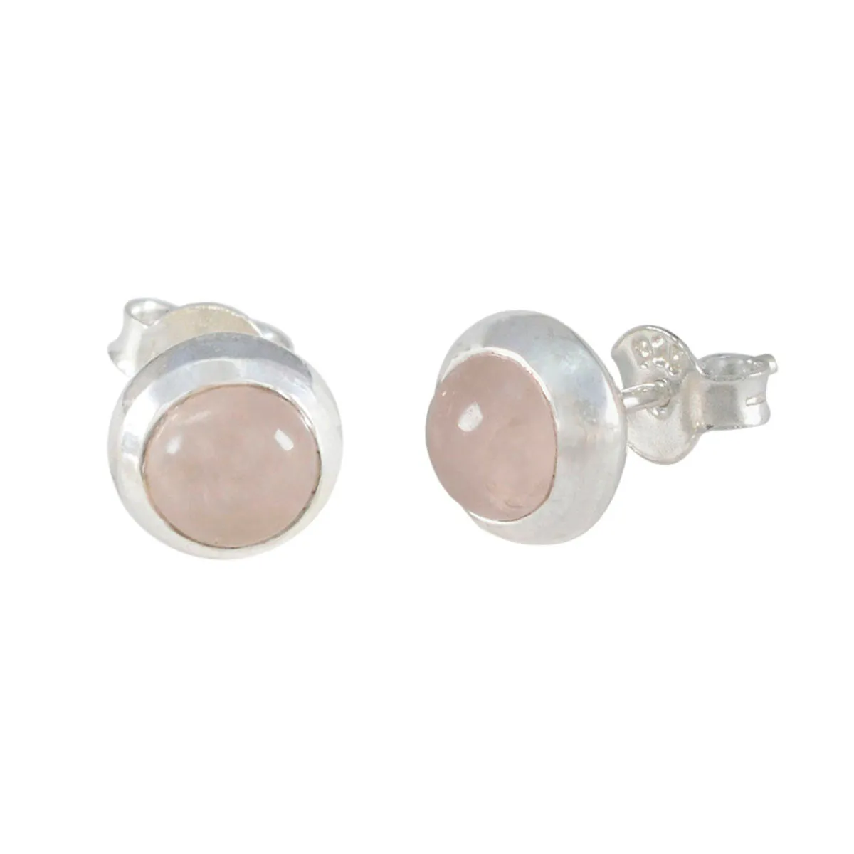 Riyo Beauteous Sterling Silver Earring For Sister Rose Quartz Earring Bezel Setting Pink Earring Stud Earring