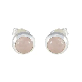 Riyo Beauteous Sterling Silver Earring For Sister Rose Quartz Earring Bezel Setting Pink Earring Stud Earring