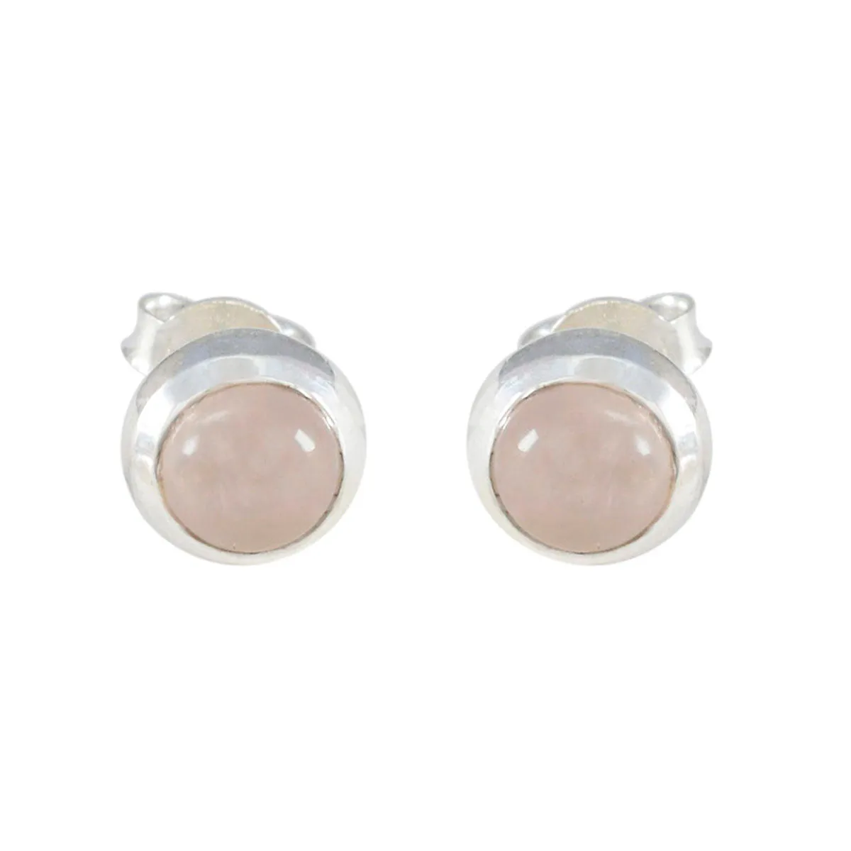 Riyo Beauteous Sterling Silver Earring For Sister Rose Quartz Earring Bezel Setting Pink Earring Stud Earring