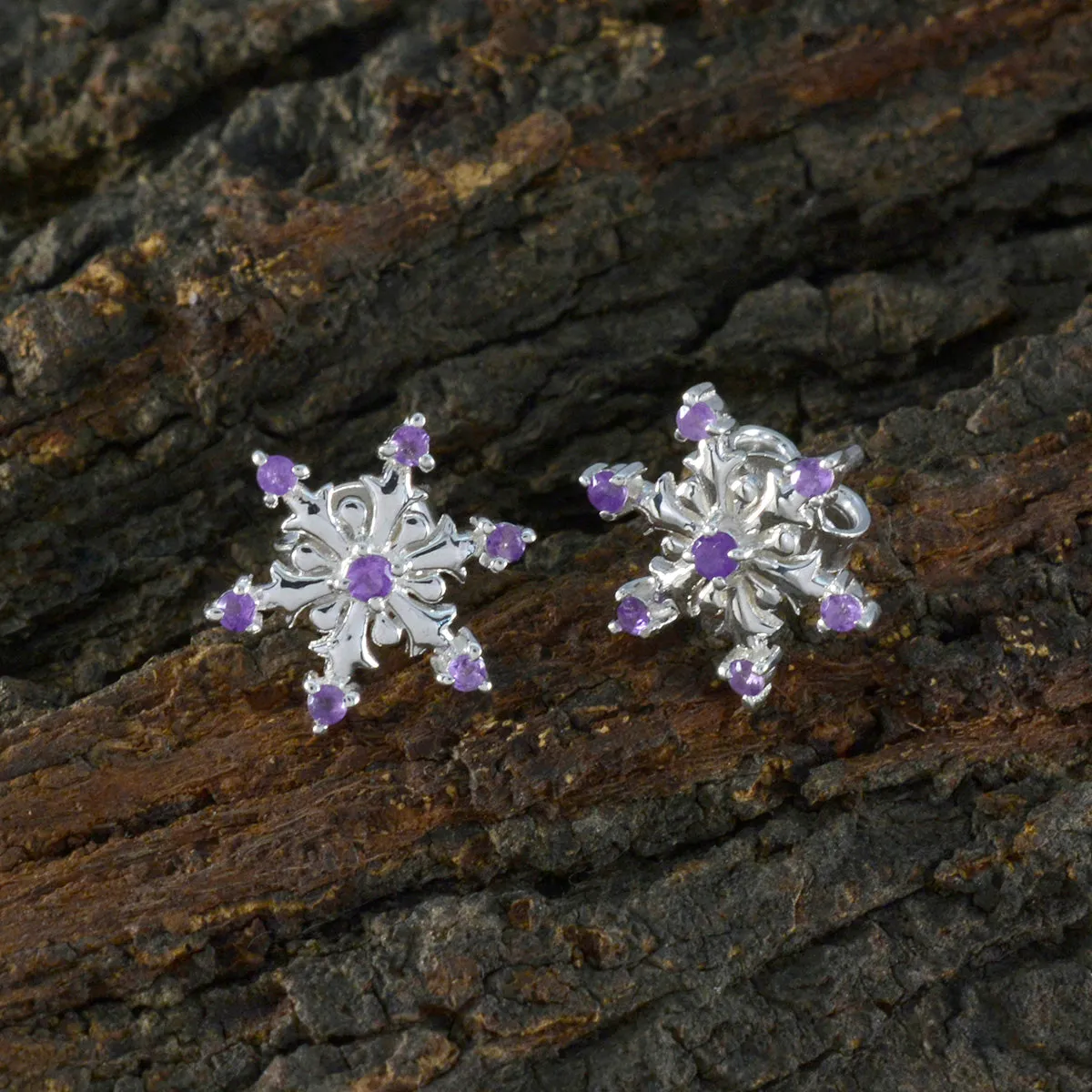 Riyo Charming 925 Sterling Silver Earring For Girl Amethyst Earring Bezel Setting Purple Earring Stud Earring