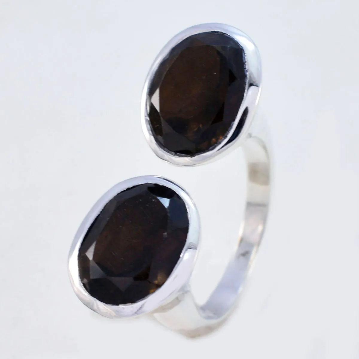 Riyo Chocolate-Box Gems Smoky Quartz Silver Rings Jewish Jewelry