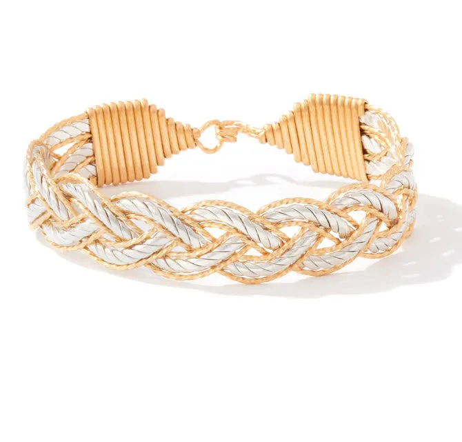 Ronaldo Jewelry Trident Bracelet: Tri-Weave Elegance in 14k Gold and Sterling Silver