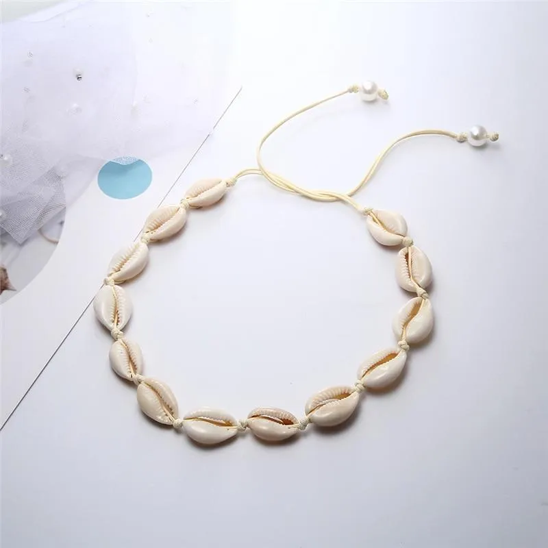 Rope Puka Shell Bracelet and Choker Set with Pearl End