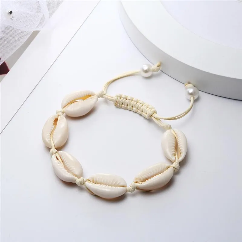 Rope Puka Shell Bracelet and Choker Set with Pearl End