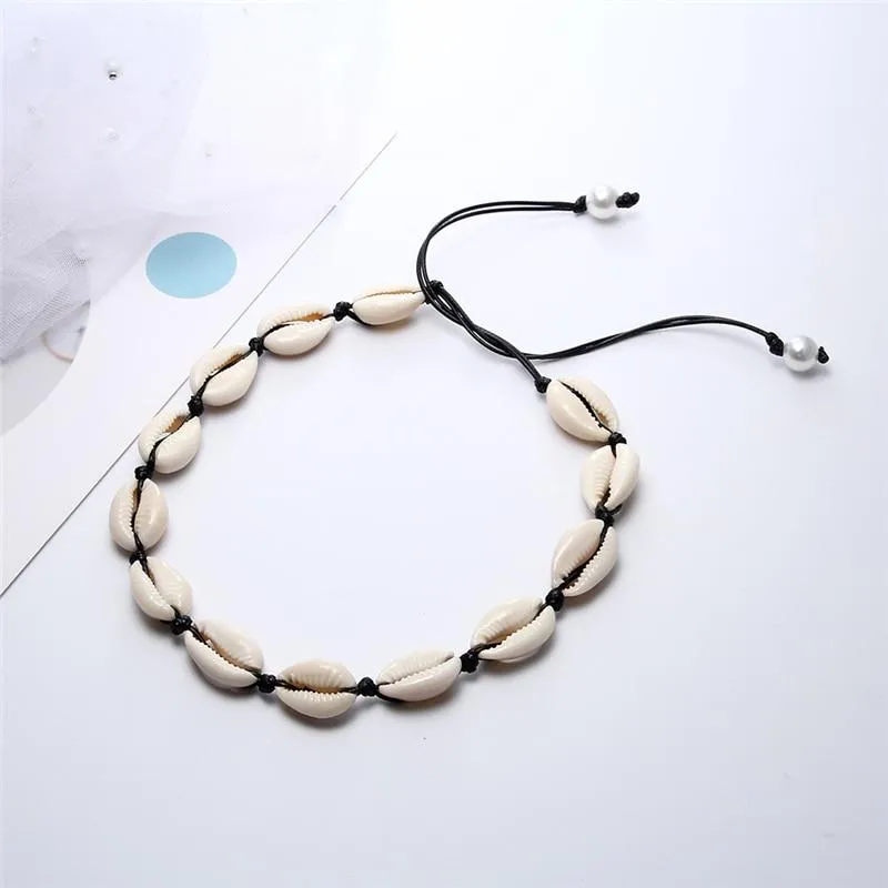 Rope Puka Shell Bracelet and Choker Set with Pearl End