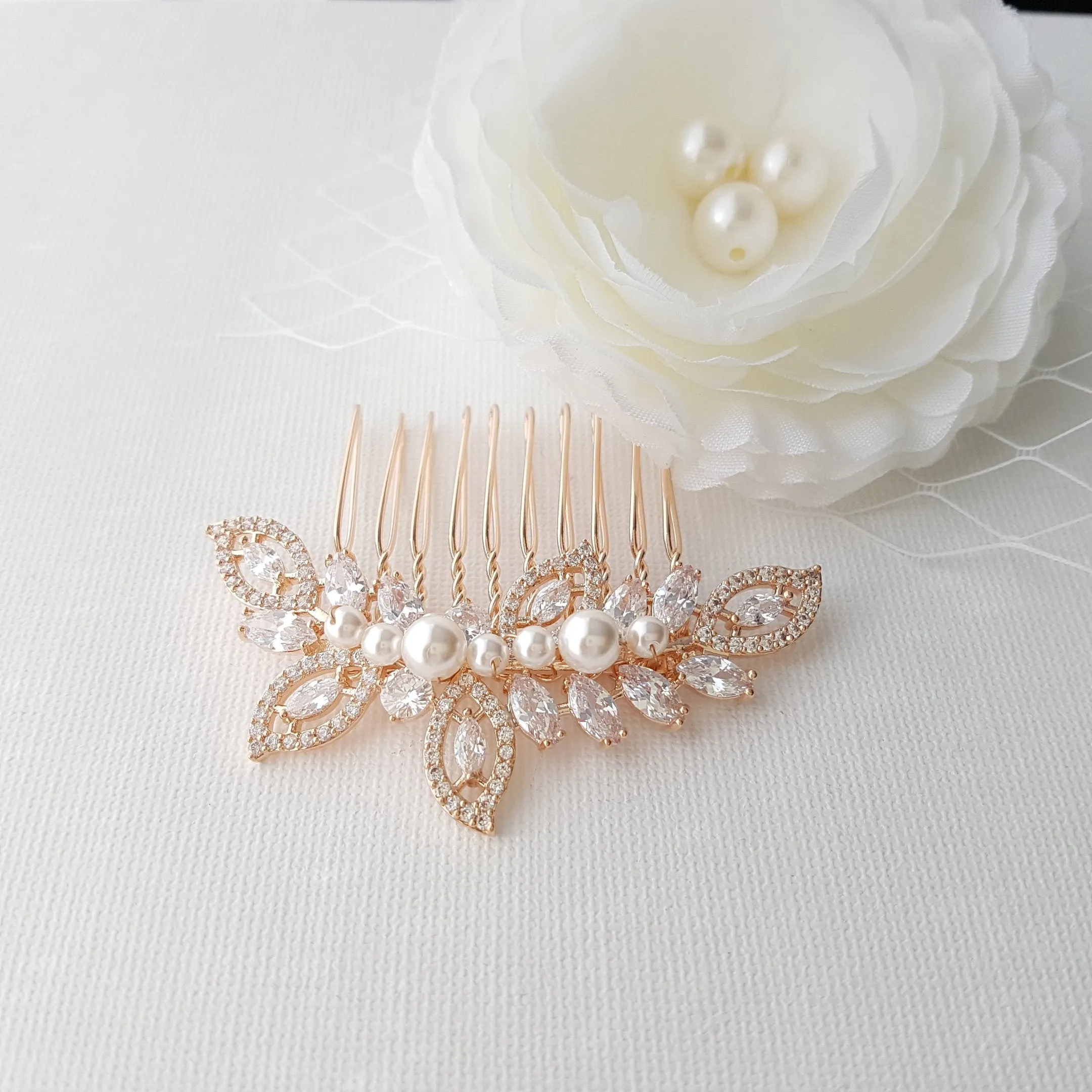 Rose Gold Wedding Hair Comb-Kerry