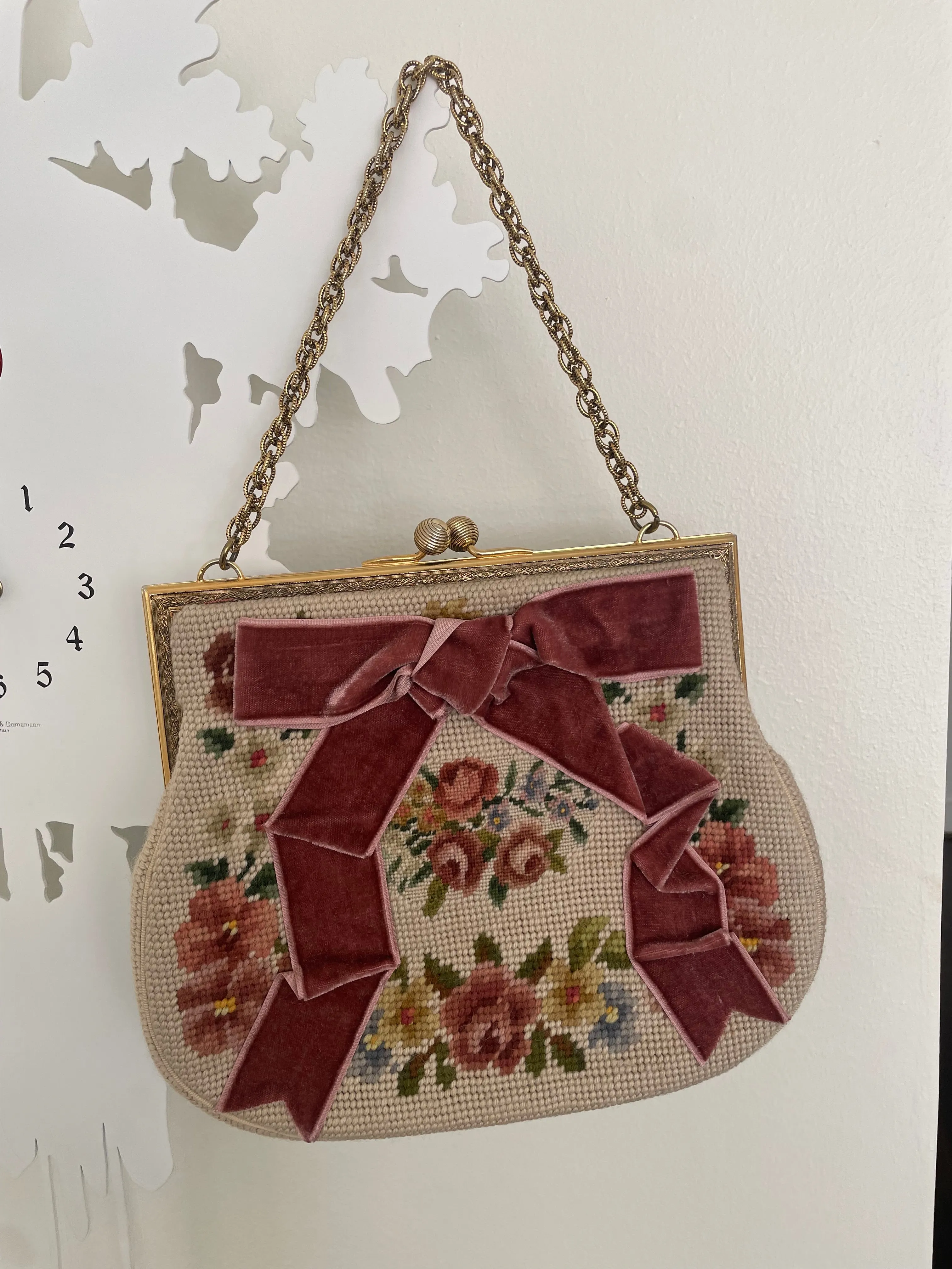 Rose Needlepoint Bow Bag