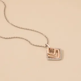 Rose-Tone Sterling Silver Open Layered Square Pendant