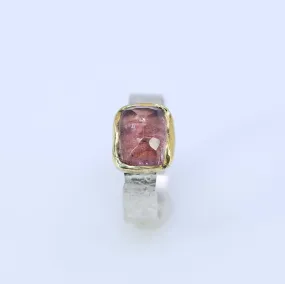 Rosette - Rose Cut Pink Tourmaline Gold and Silver Ring