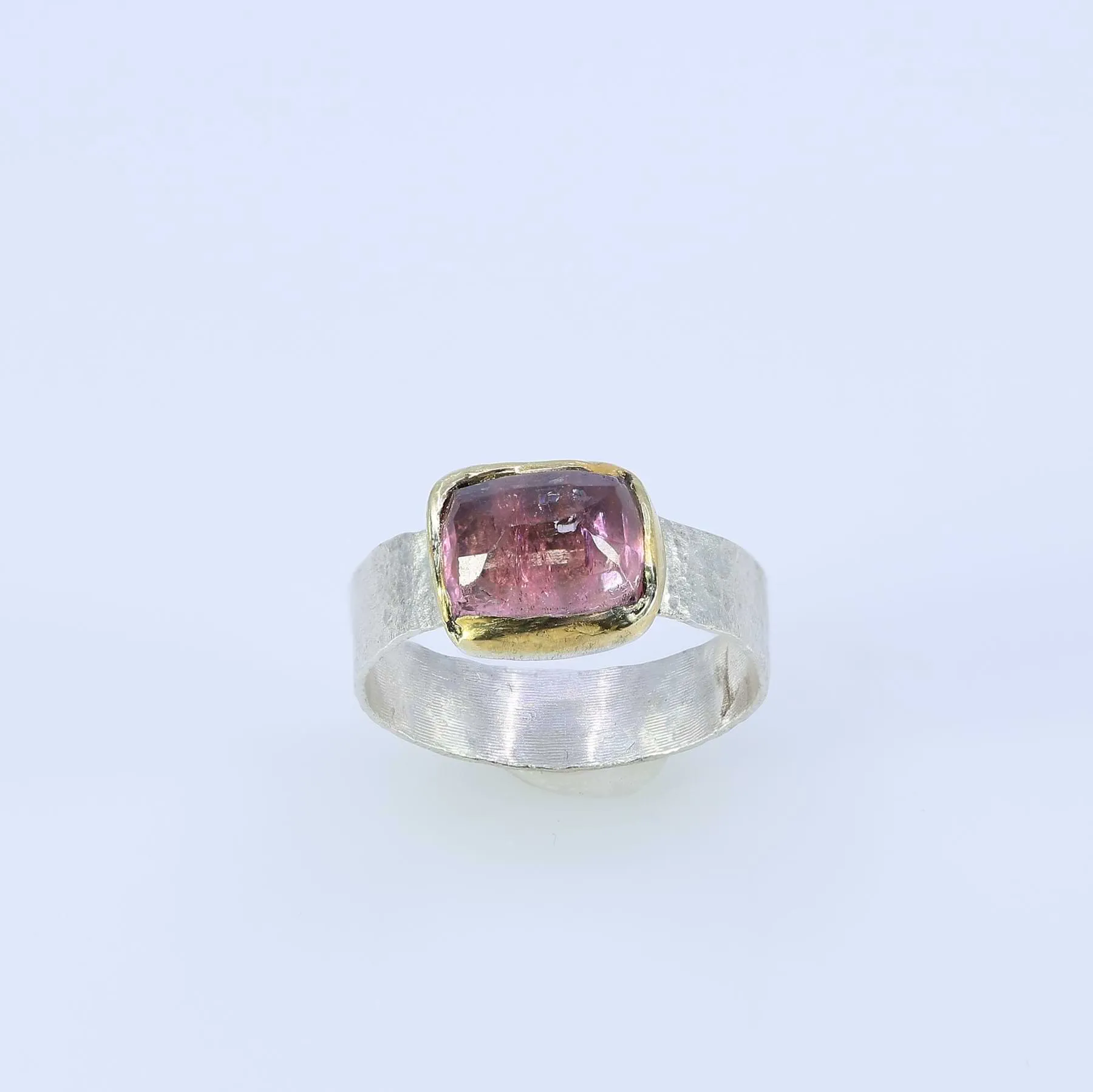 Rosette - Rose Cut Pink Tourmaline Gold and Silver Ring