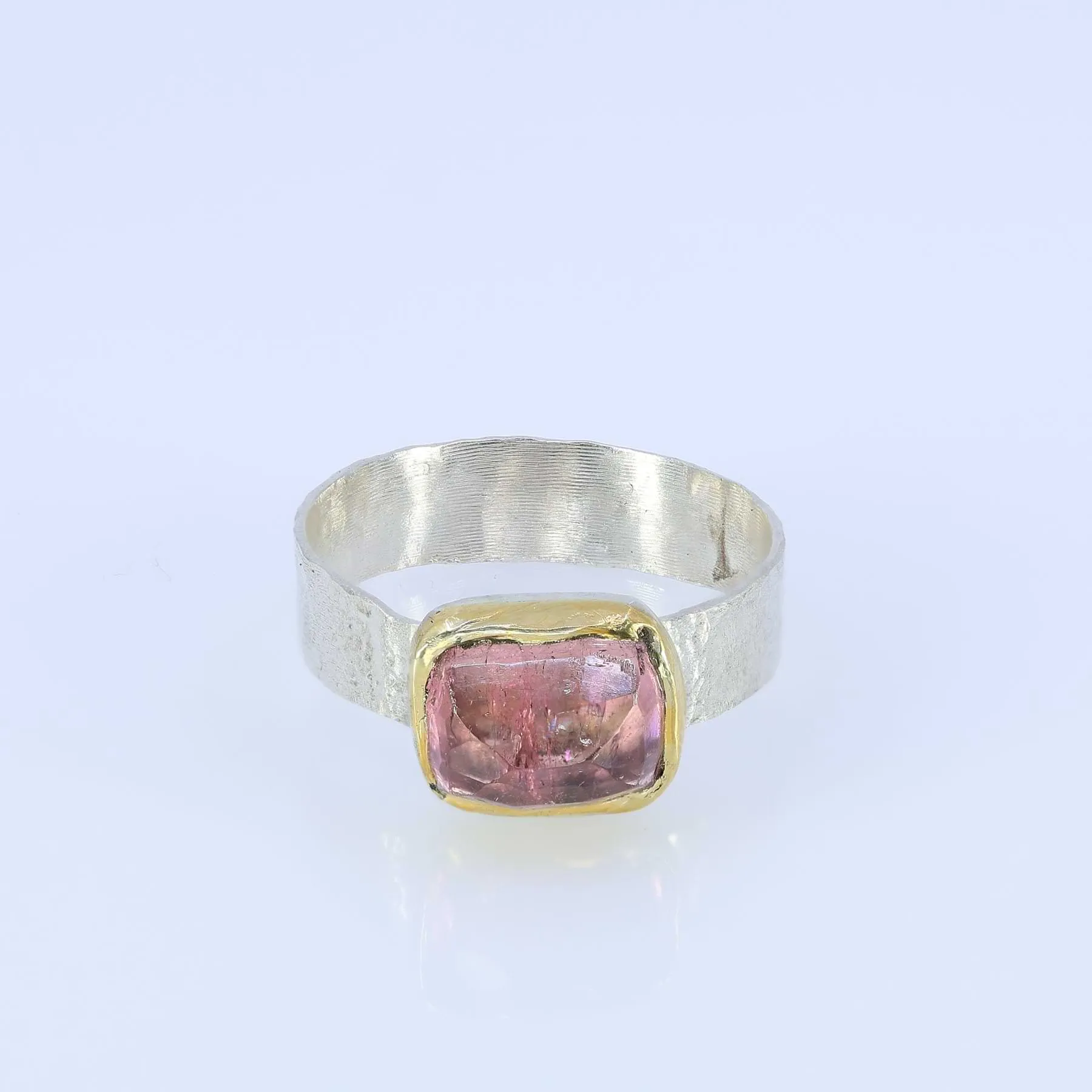 Rosette - Rose Cut Pink Tourmaline Gold and Silver Ring