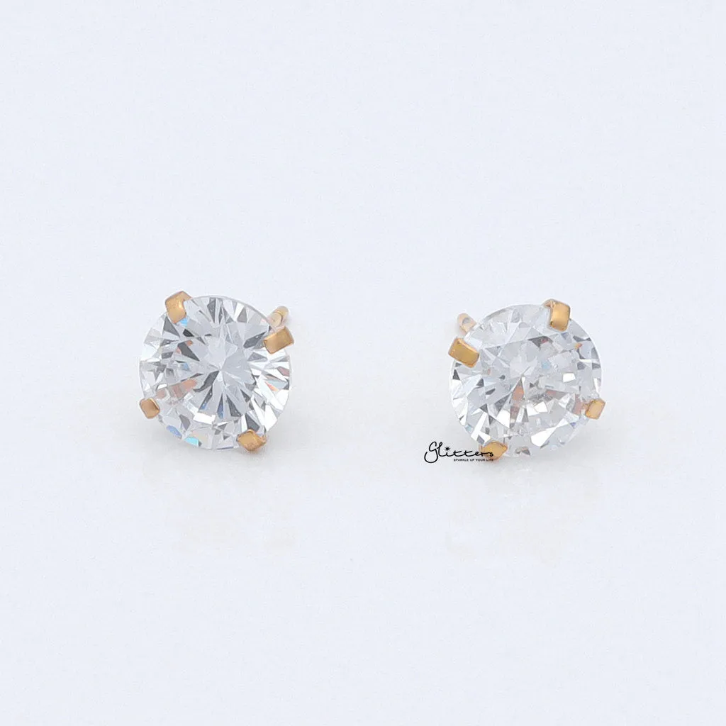 Round Cubic Zirconia Martini Stud Earrings - Gold