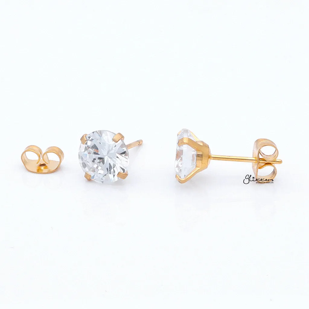 Round Cubic Zirconia Martini Stud Earrings - Gold