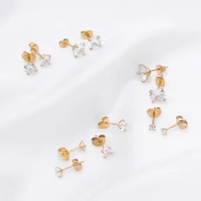 Round Cubic Zirconia Martini Stud Earrings - Gold