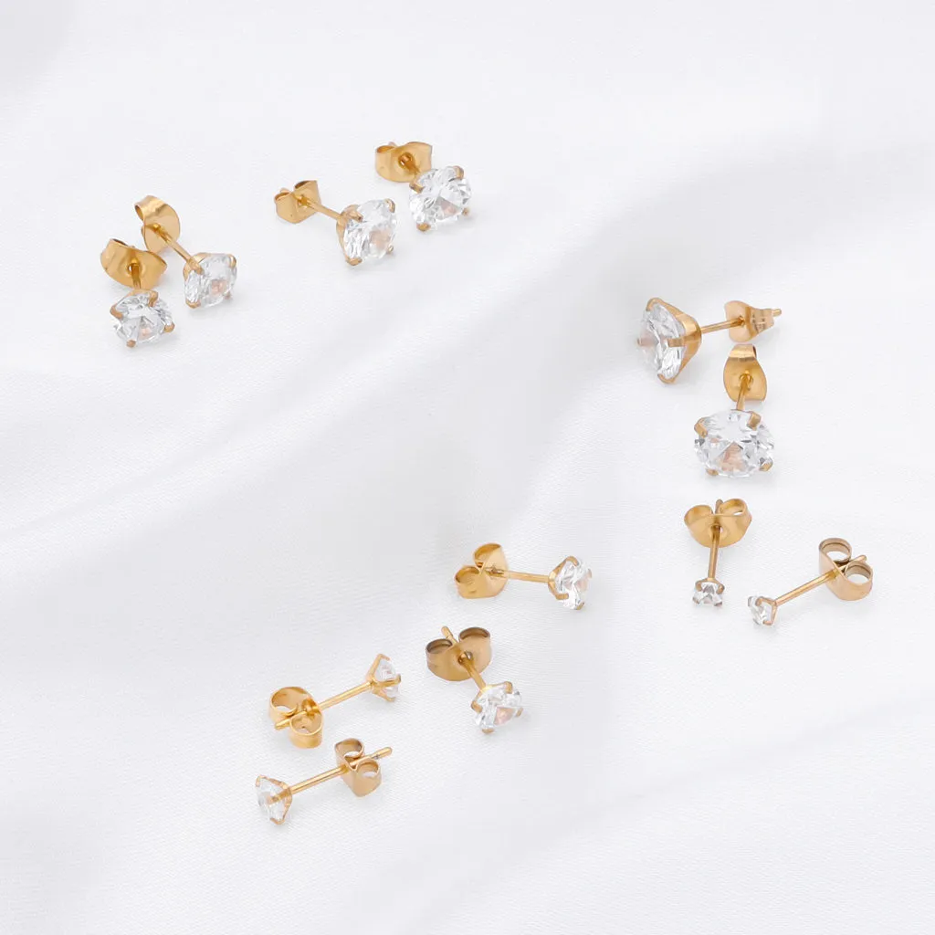 Round Cubic Zirconia Martini Stud Earrings - Gold