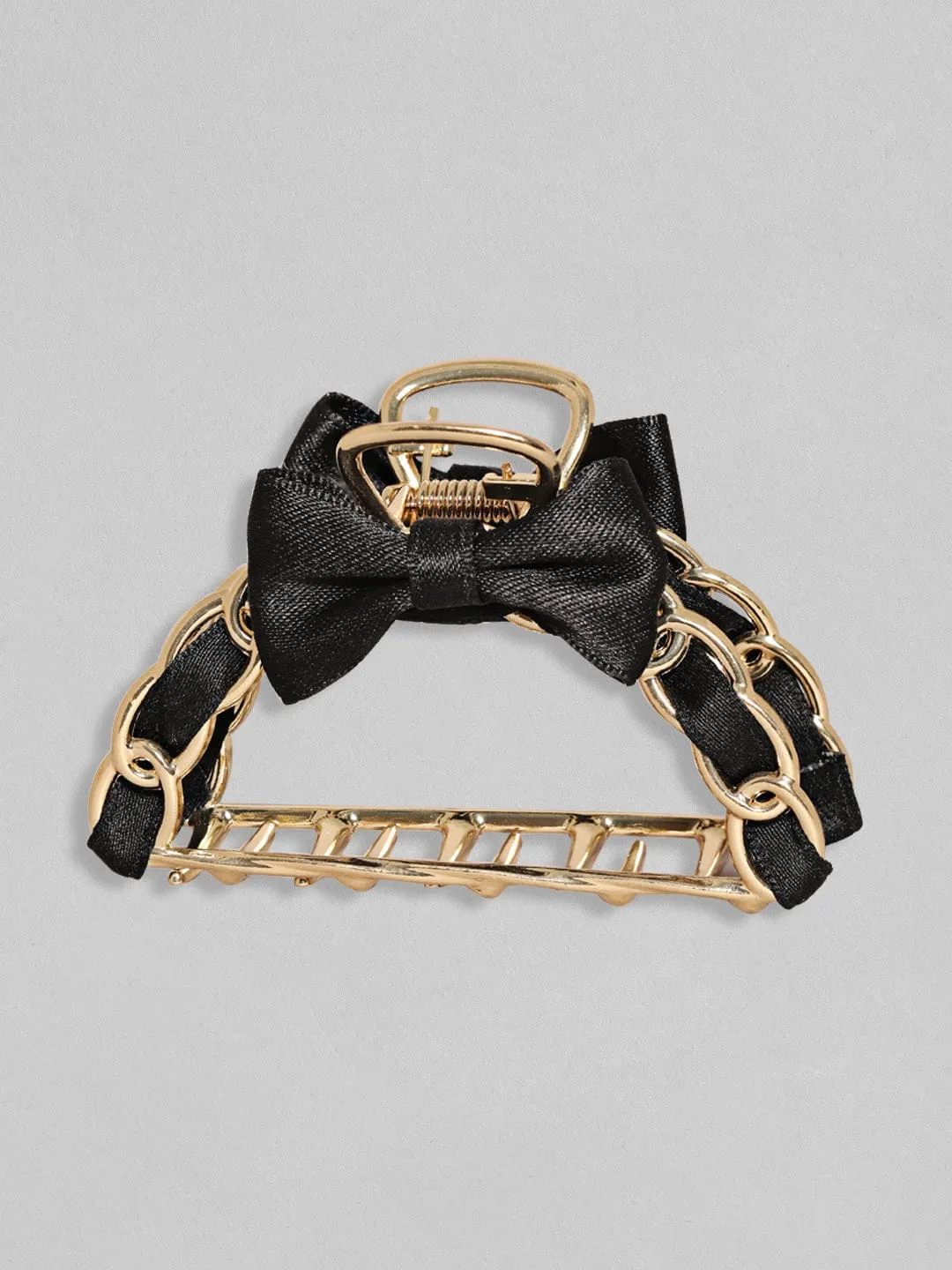 Rubans Voguish Gold Toned Black Ribbion Metal Claw Hair Clip