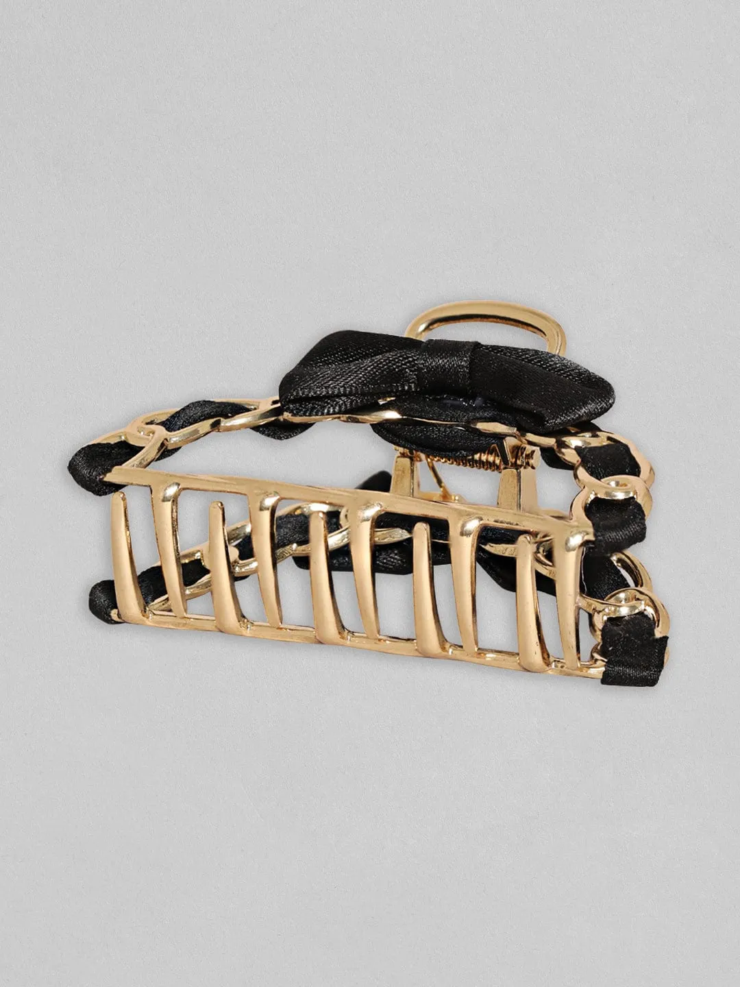 Rubans Voguish Gold Toned Black Ribbion Metal Claw Hair Clip