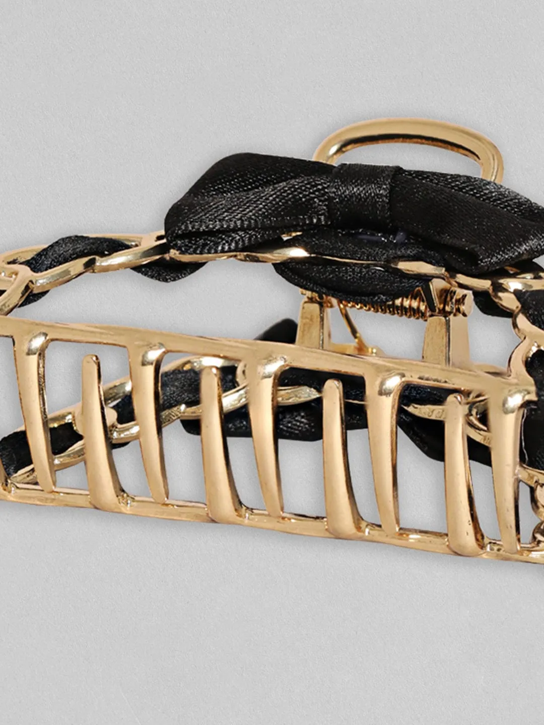 Rubans Voguish Gold Toned Black Ribbion Metal Claw Hair Clip