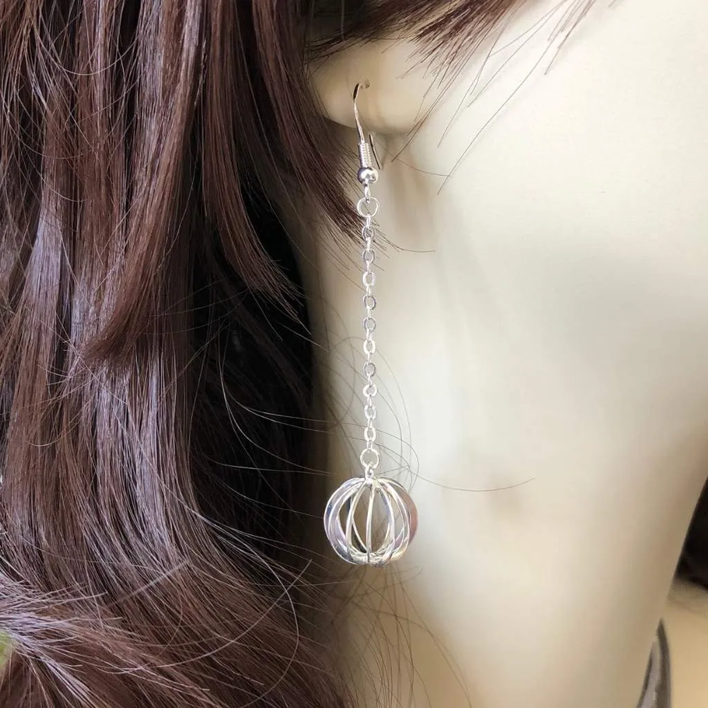 Silver Cage Long Dangle Earrings