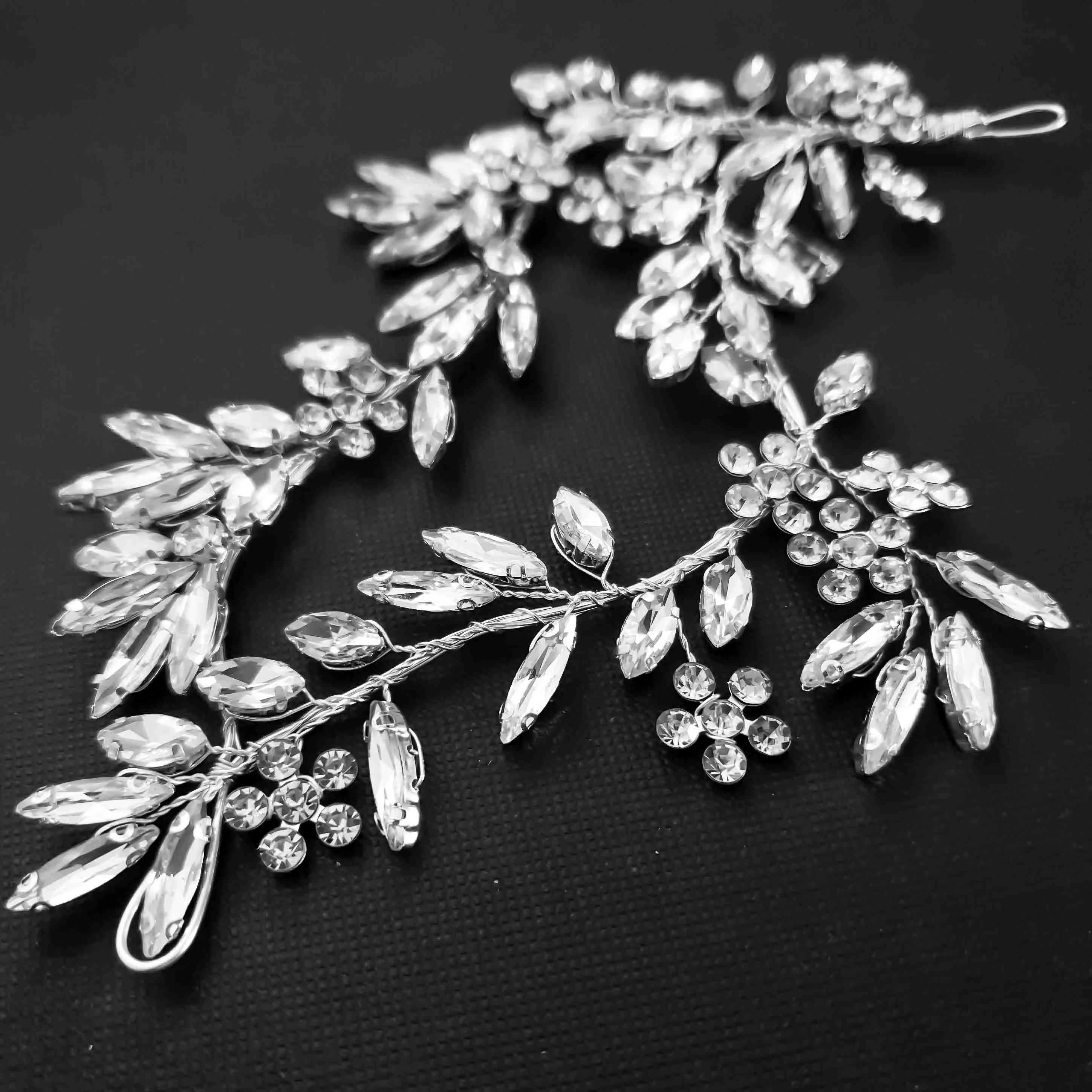 Silver Leaf Hair Piece for Weddings-Marley