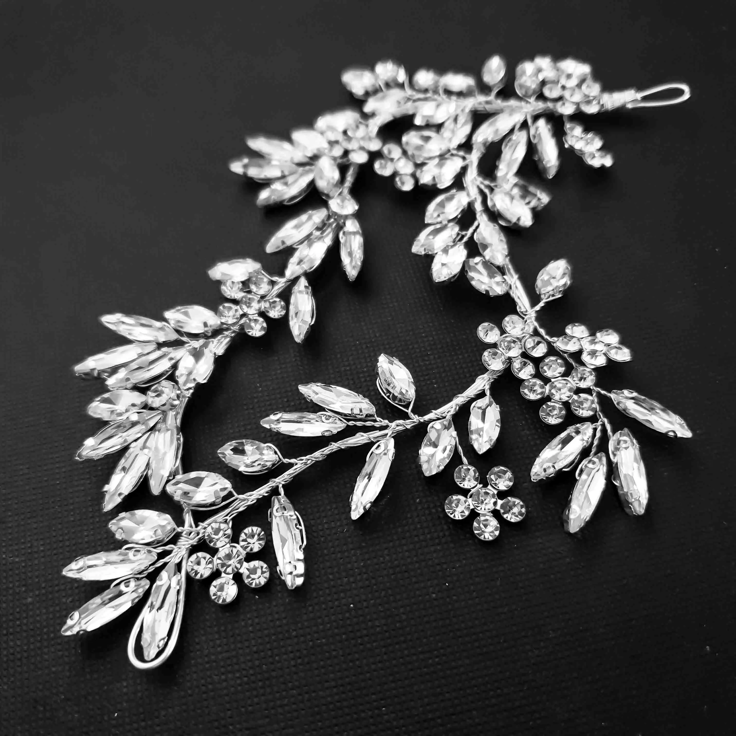 Silver Leaf Hair Piece for Weddings-Marley