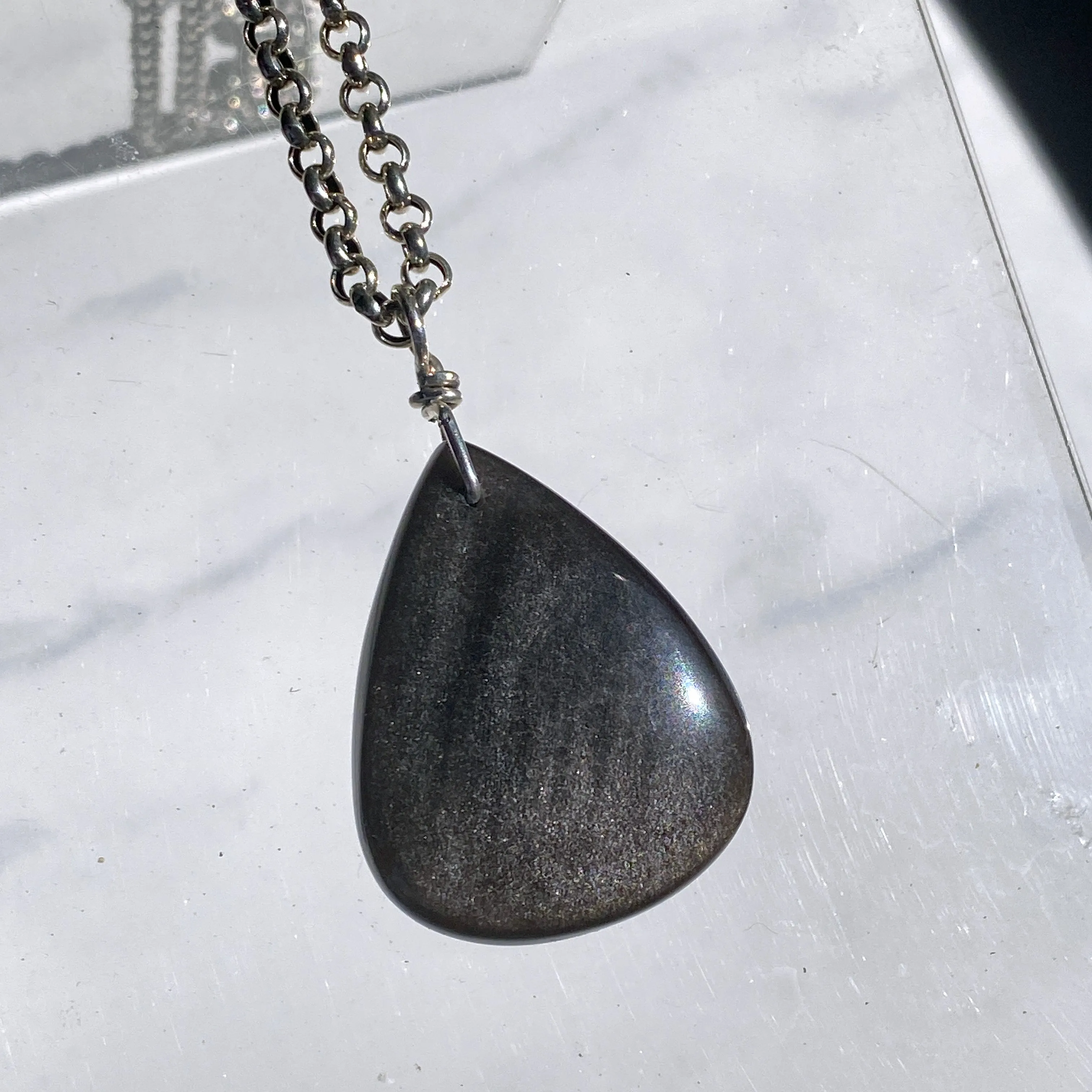 Silver Obsidian gemstone pendant on Sterling Silver Chain