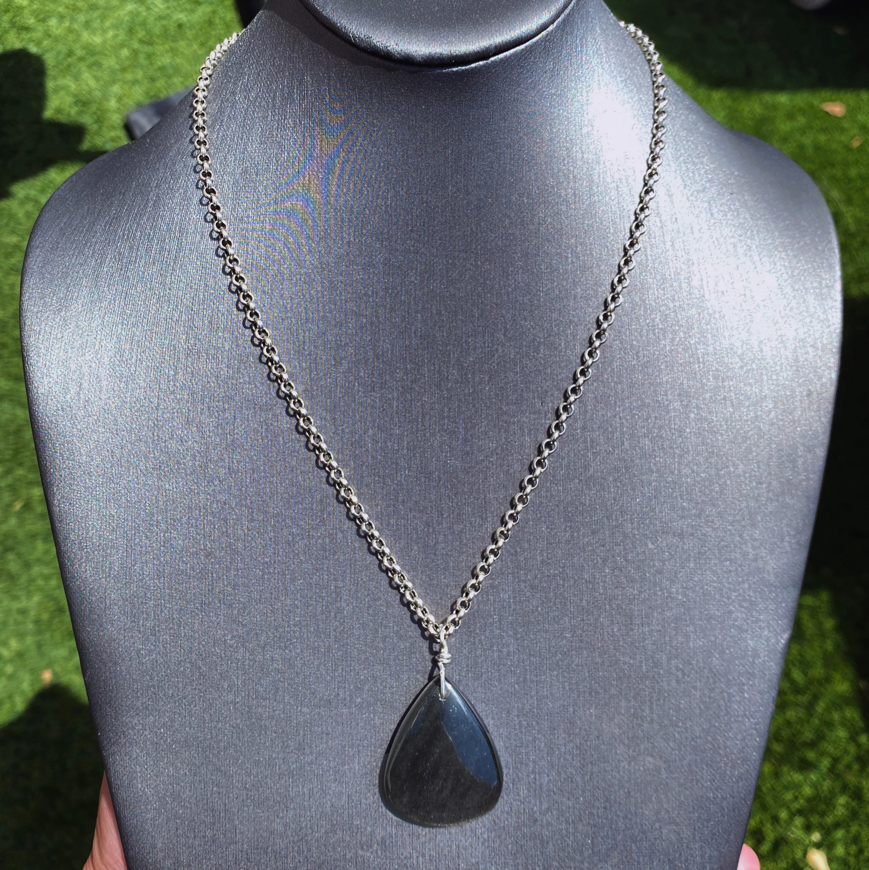 Silver Obsidian gemstone pendant on Sterling Silver Chain