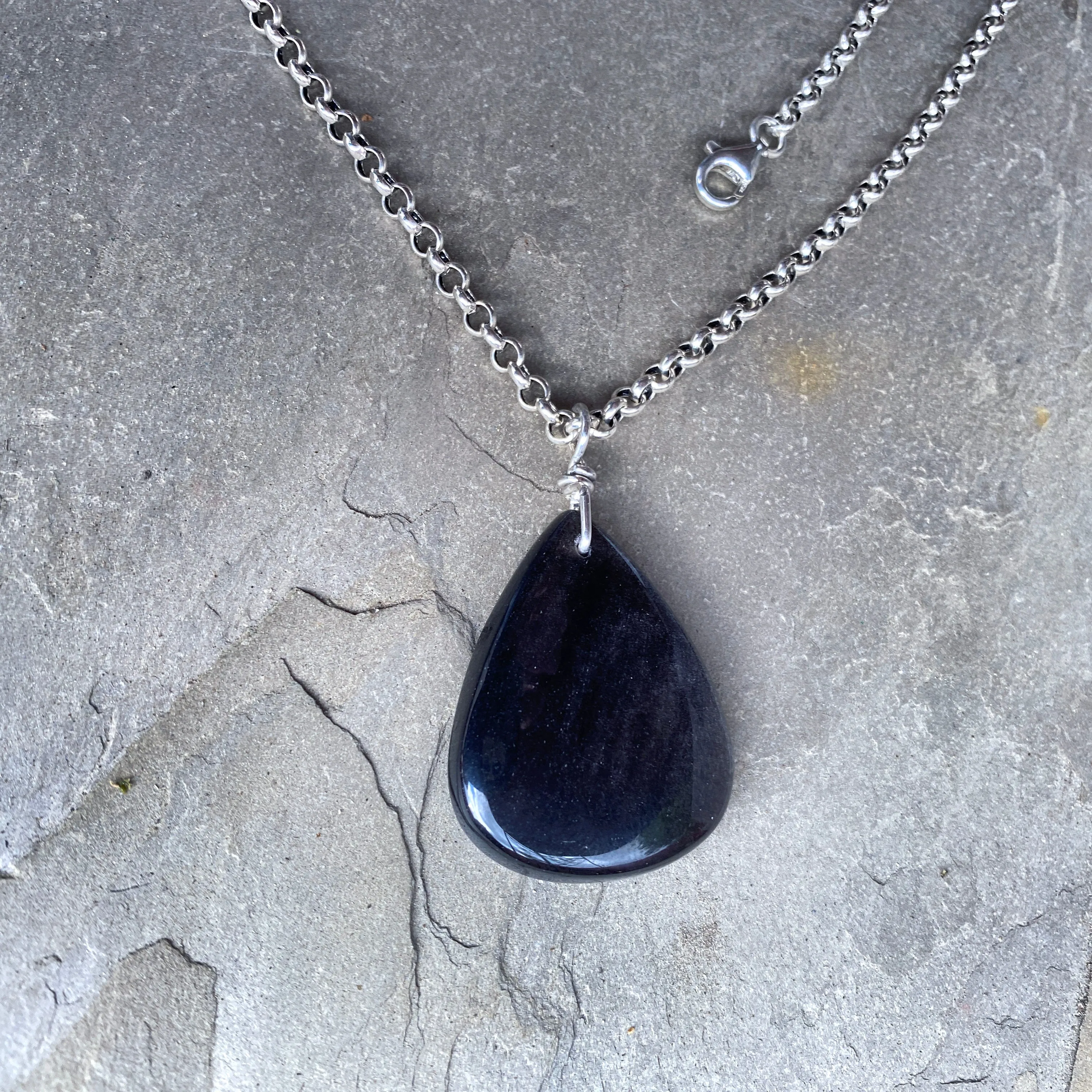 Silver Obsidian gemstone pendant on Sterling Silver Chain