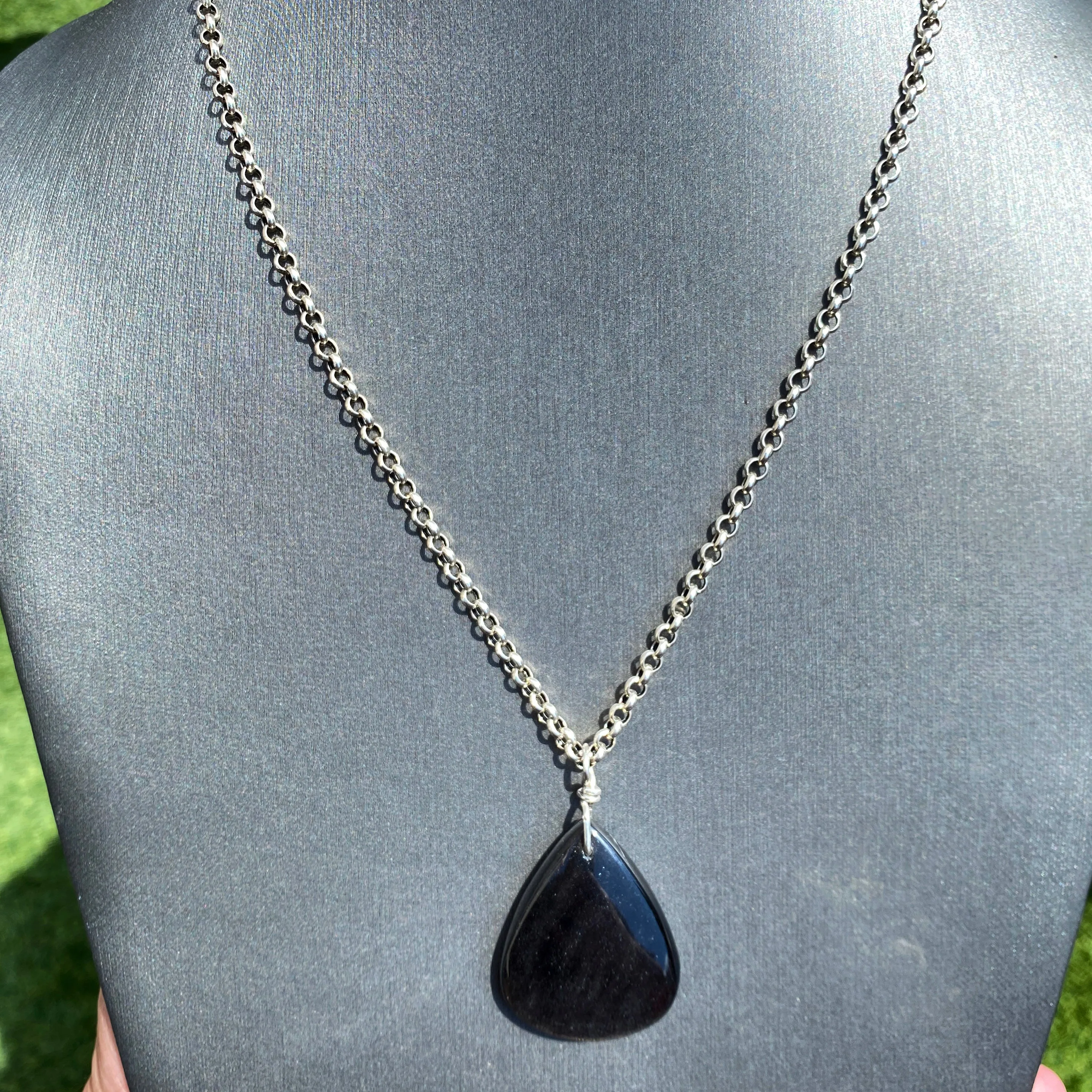 Silver Obsidian gemstone pendant on Sterling Silver Chain