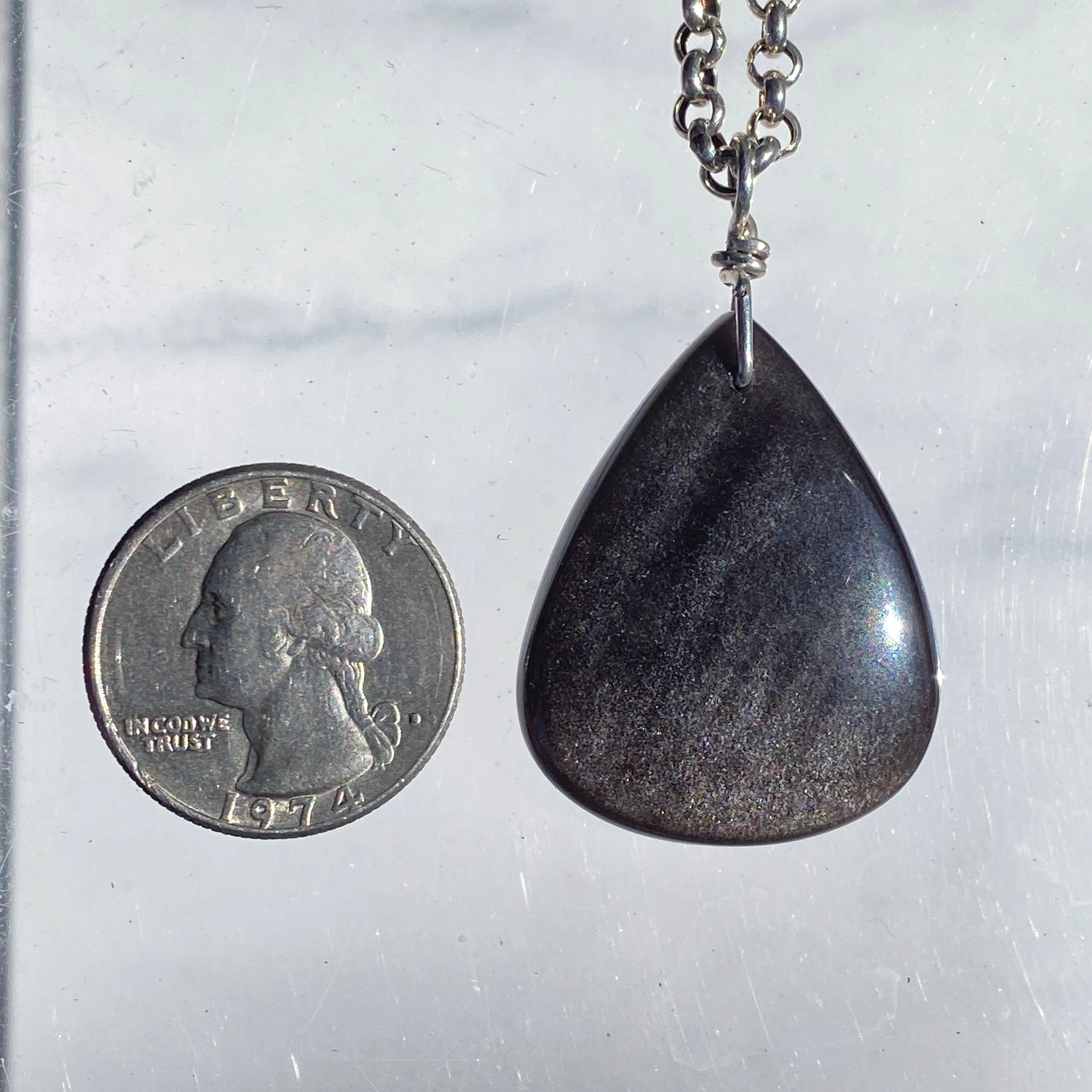 Silver Obsidian gemstone pendant on Sterling Silver Chain