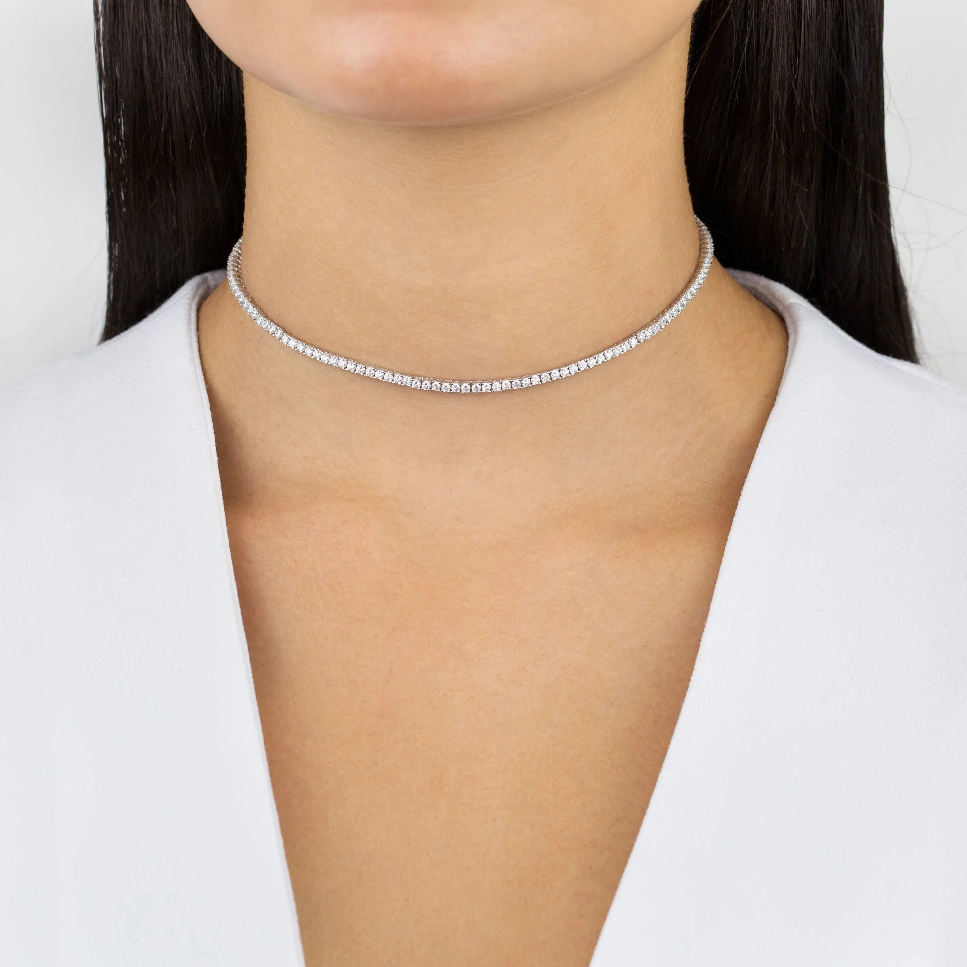 Silver Tennis Choker Necklace