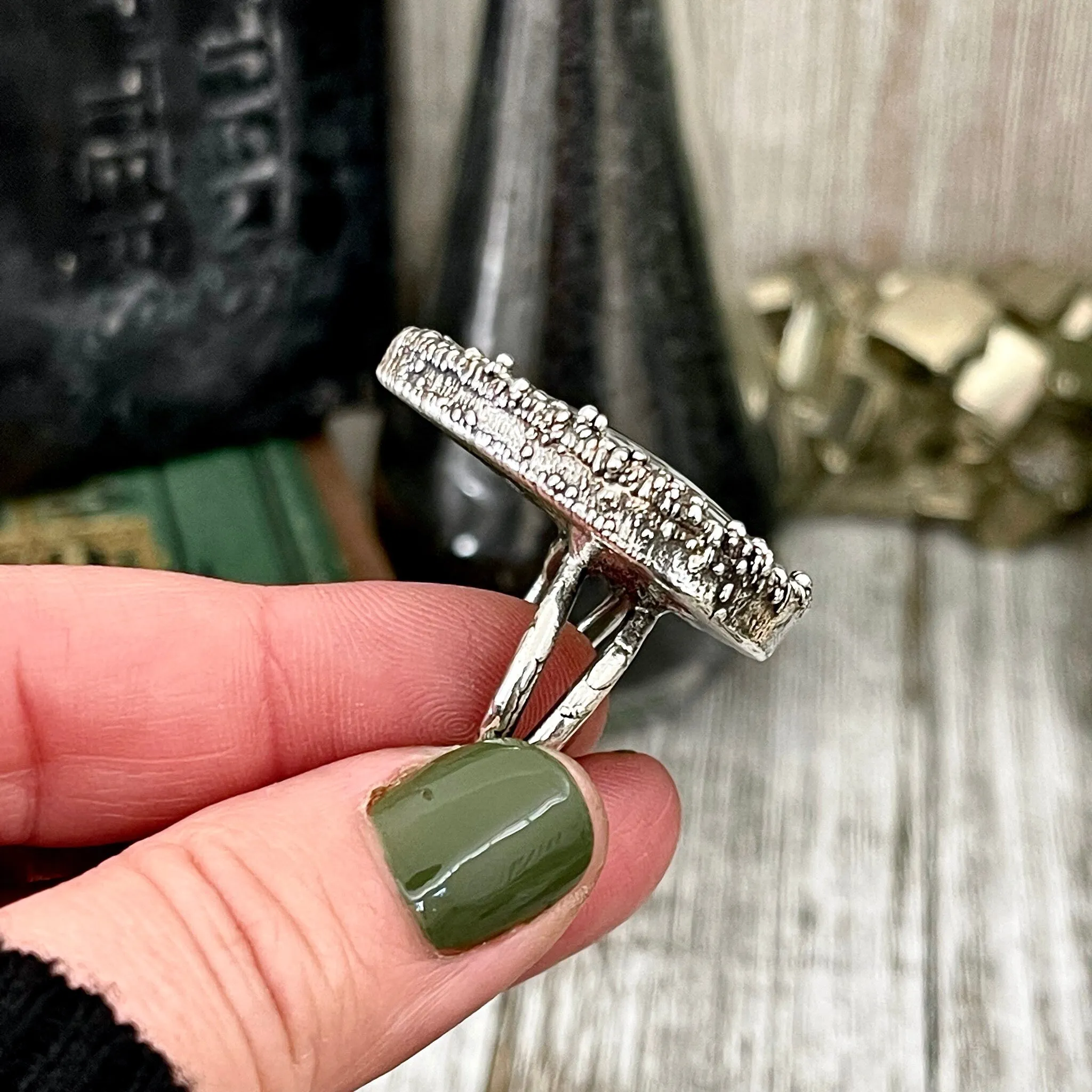 Size 7 Large Blue Fossilized Palm Root Statement Ring in Fine Silver / Foxlark Collection - One of a Kind