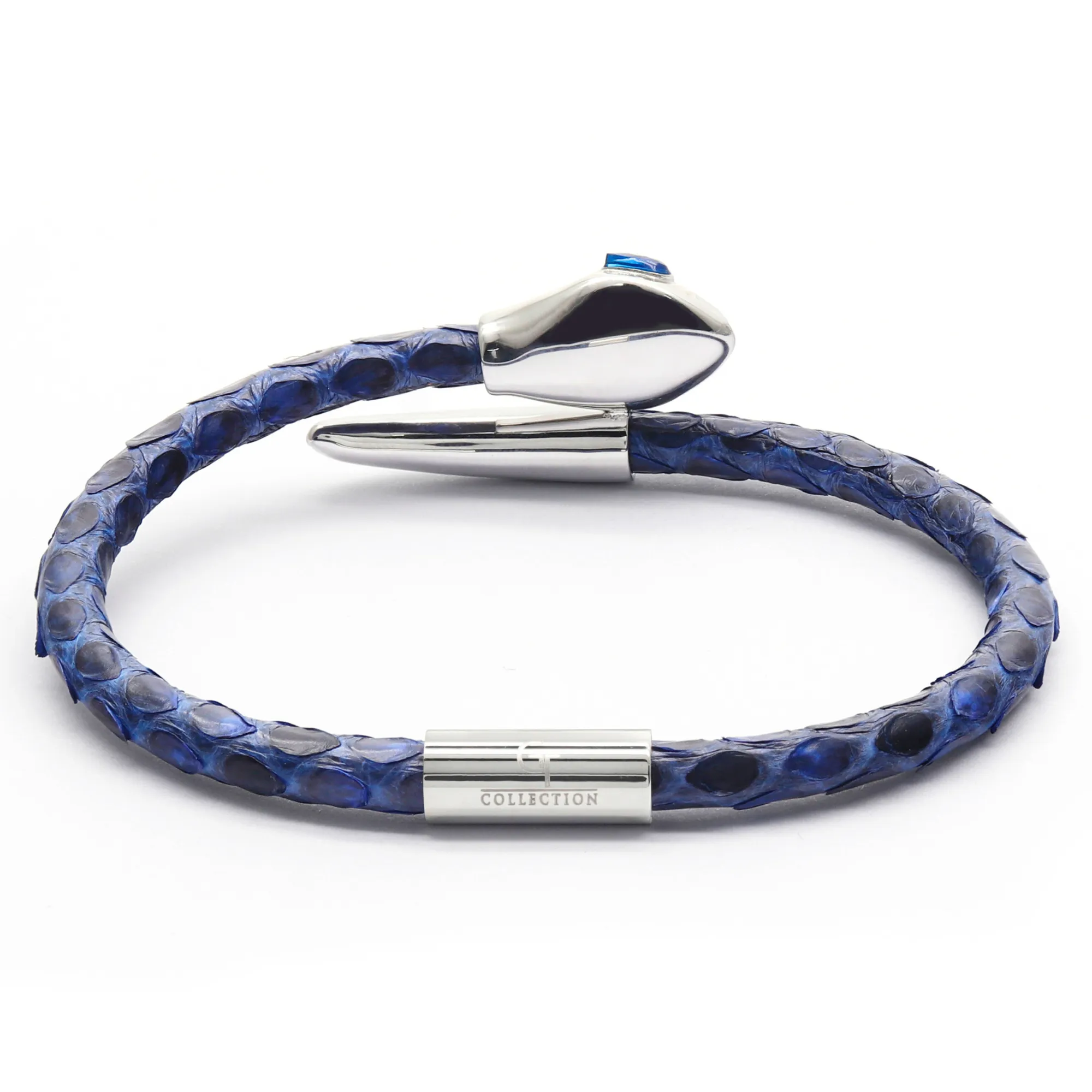 Snake Head Bracelet - Blue Leather with Zircon Diamond