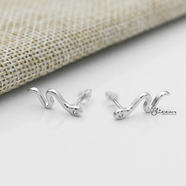 Solid 925 Sterling Silver CZ Snake Stud Earrings